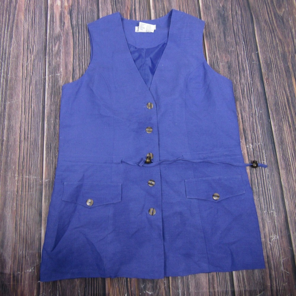 Jennifer Eden Vest Womens 12 Blue Rayon Lined Button Front Pockets Collarless